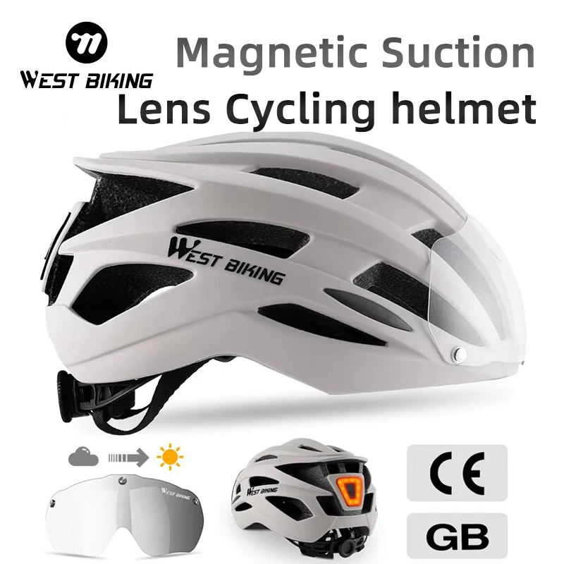 WEST BIKING Men's Road Bike Helmet with Taillight Goggles Professional Cycling Helmets for Women PC+EPS Outdoor Safety Helmet