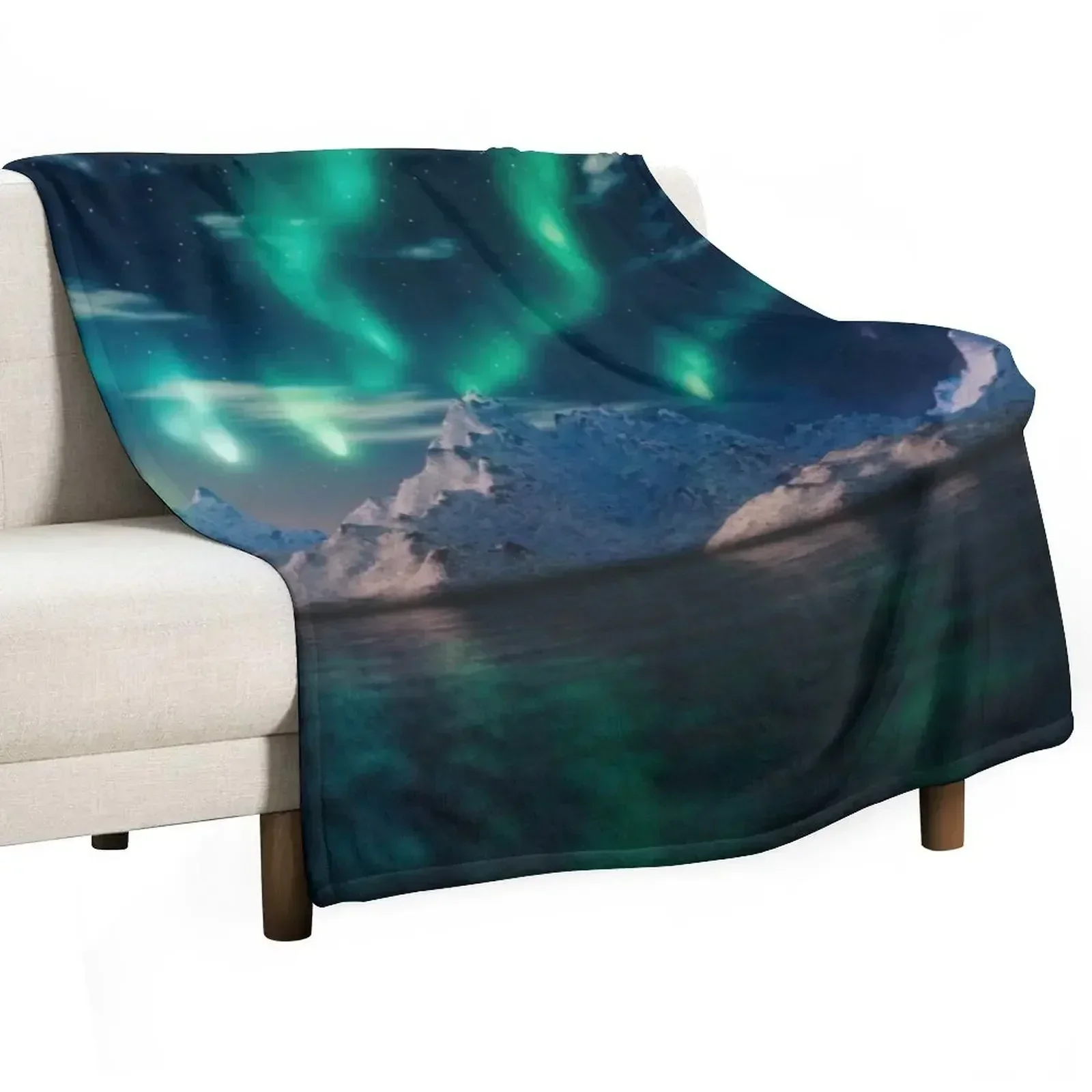 Aurora Borealis (Northern Lights) with Icebergs Throw Blanket Tourist Sofa Quilt Warm Luxury St Blankets