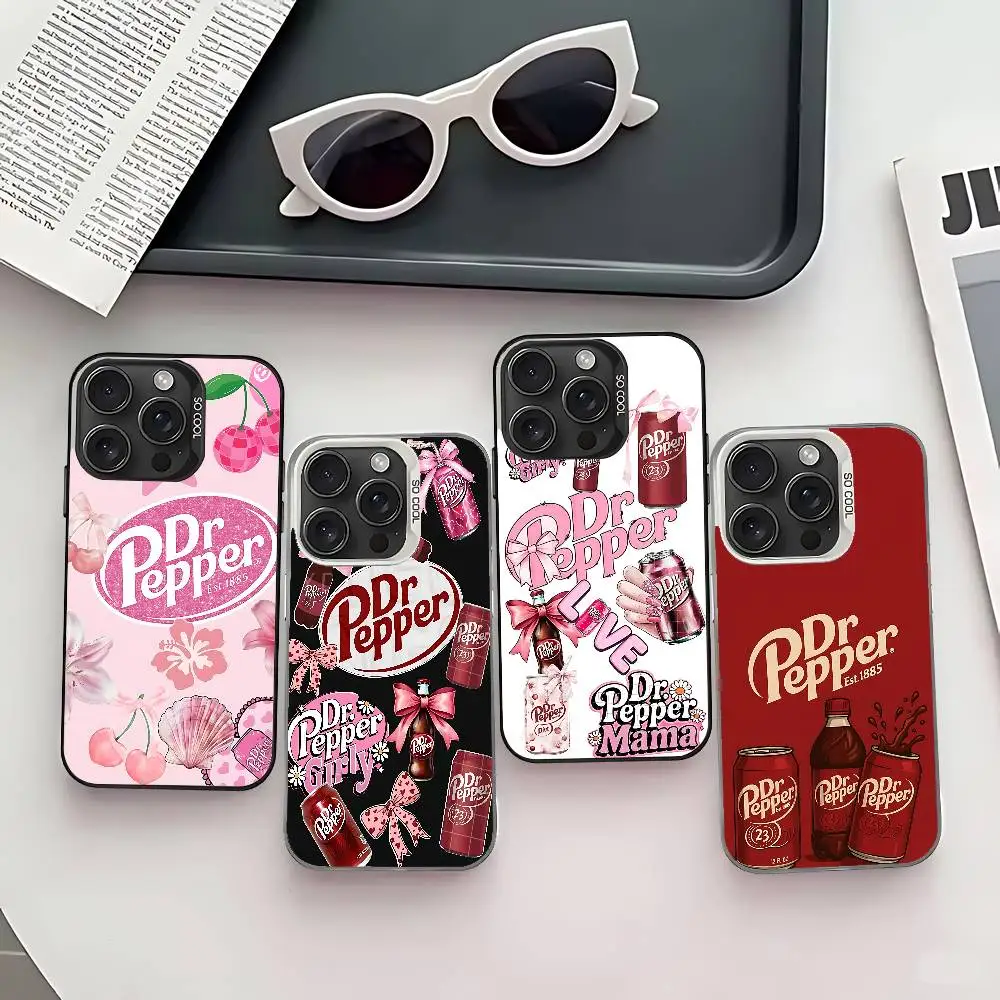 Cherry Drink D-Dr-P-Pepper Handyhülle für iPhone 17 16 15 14 13 12 11 Pro Max X XS XR galvanisieren Silber IMD stoßfest