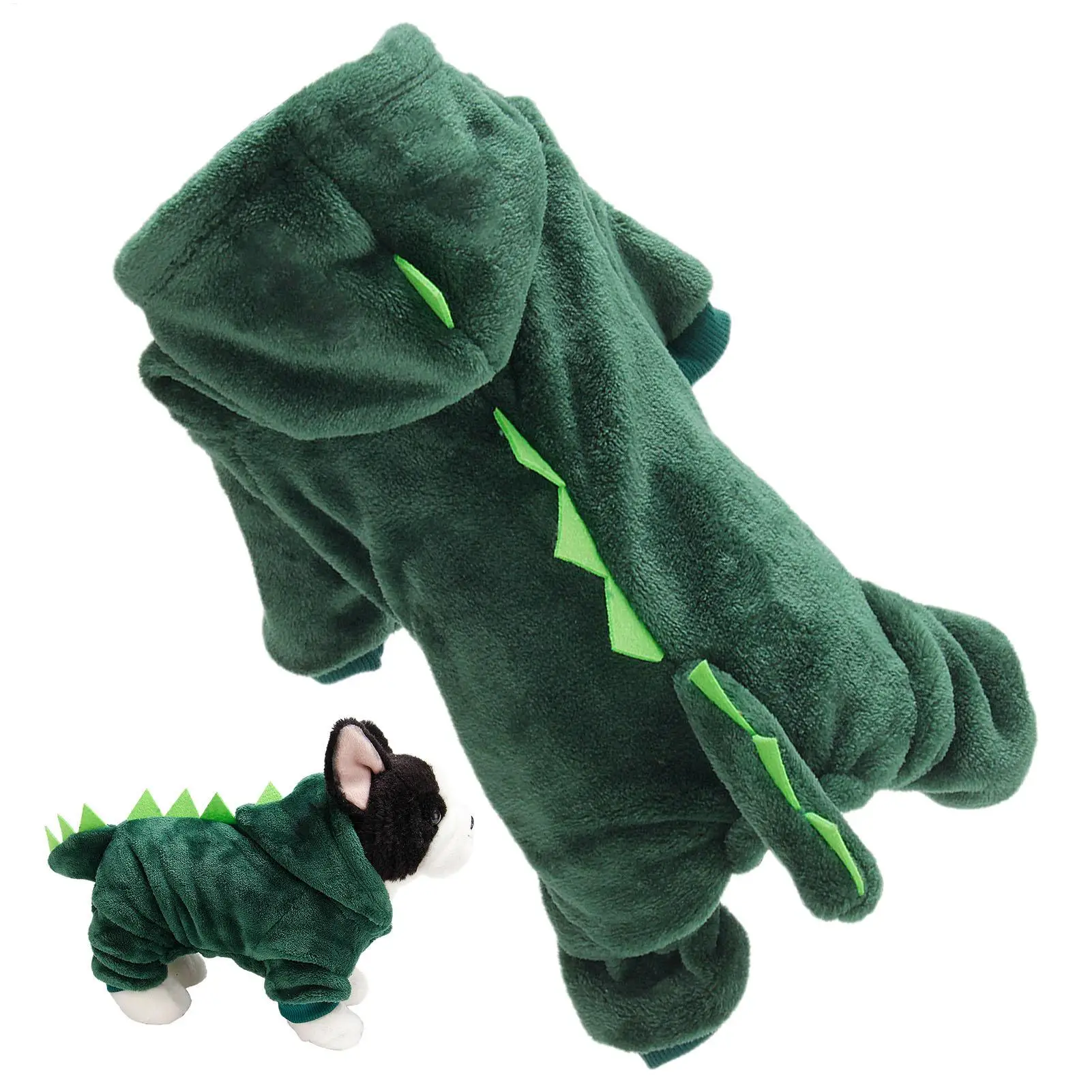 Cute Dinosaur Pet Dog Costume Thick Fleece Warm Hooded Jumpsuit Ropa Perro Four Legged Clothes For Small Dogs Cats Winter Wear