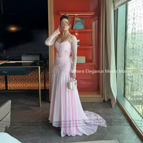 MG Elegant Elegant Pink Evening Party Gowns Chiffon Pleated Prom Dress A-Line Lace Formal Occasion Prom Dress Customize 2026