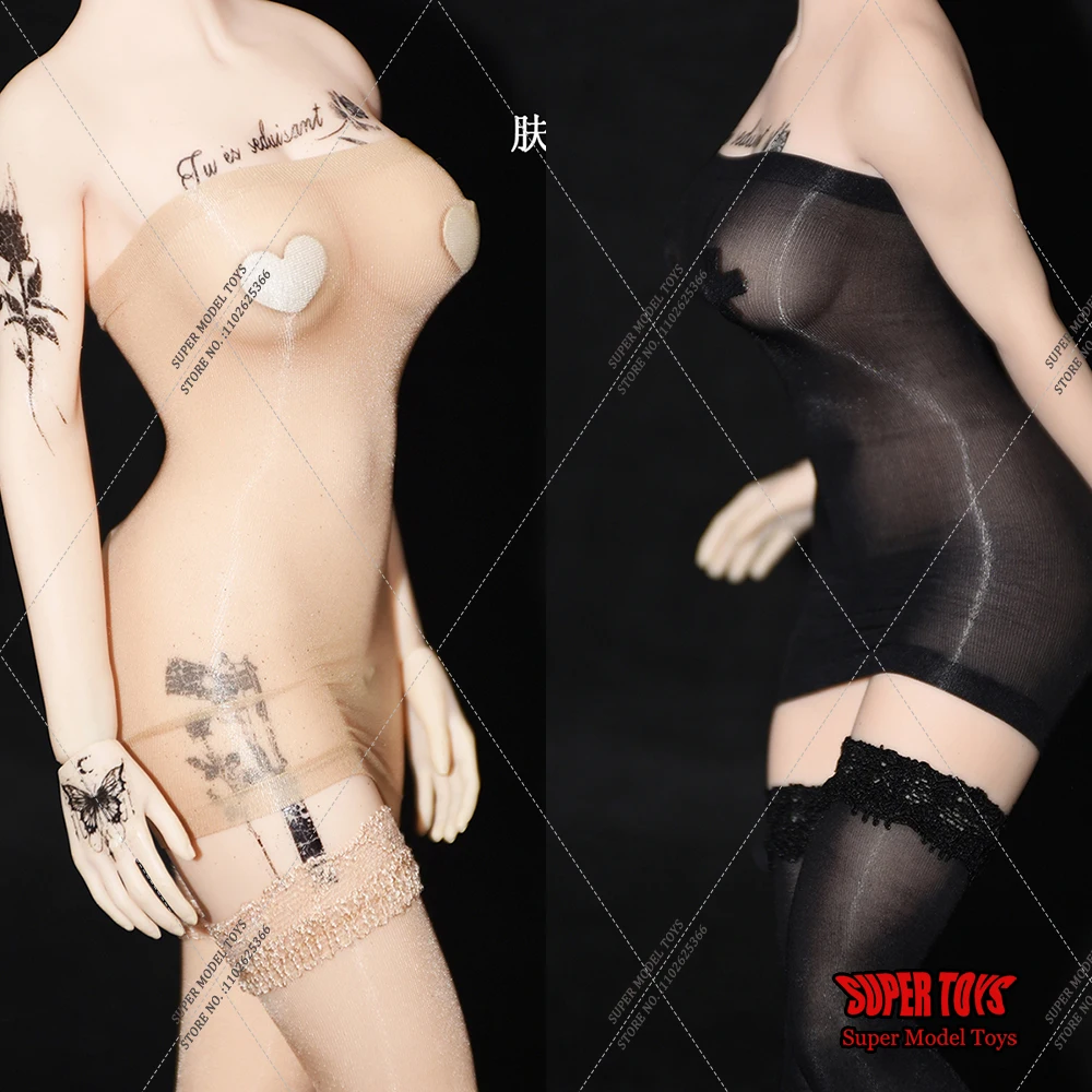 1/6 Women Solider Seamless Strapless Tube Bra Dress Nightdress Lingerie Ultrathin High Tube Stockings for 12'' Action Figure