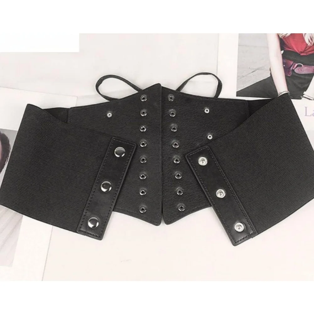 Cintura da donna Cintura elastica con lacci nera Cintura con corsetto legato Cintura elastica in vita