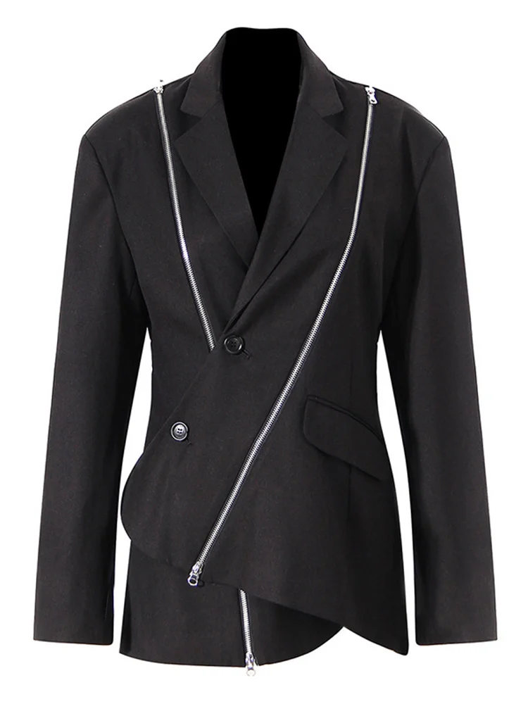 

Asymmetrical Women's Blazer New Notched Loose Single Breasted Metal Zipper Long Sleeve Suit jackets Tide Autumn O324