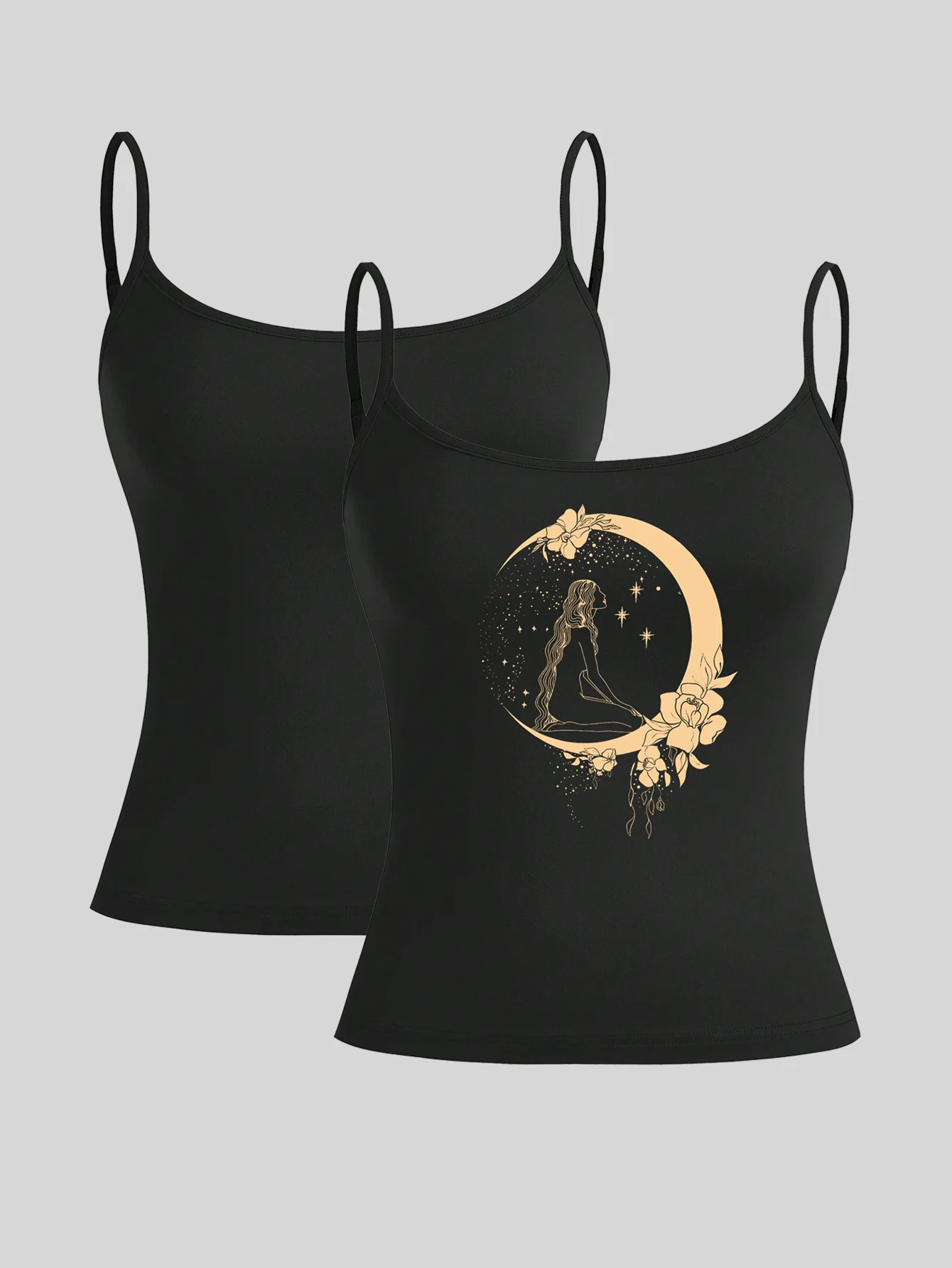 

2025 women halter top summer Celestial Halter Duo - Moon Phase & Classic Black Set