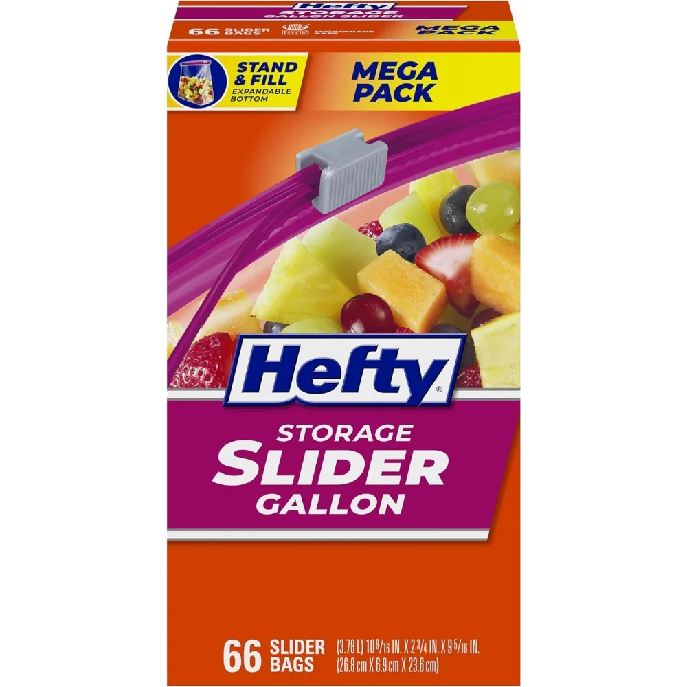 

Heavy-Duty Slider Kitchen Storage Bags, Gallon Size, 66 Count - Durable & Leak-Proof for Food Organization