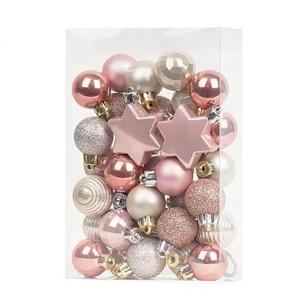 33pcs/Set Christmas Balls Christmas Tree Decorations Christmas Tree Ornaments 3cm Light Gold + Pink Christmas Pendant