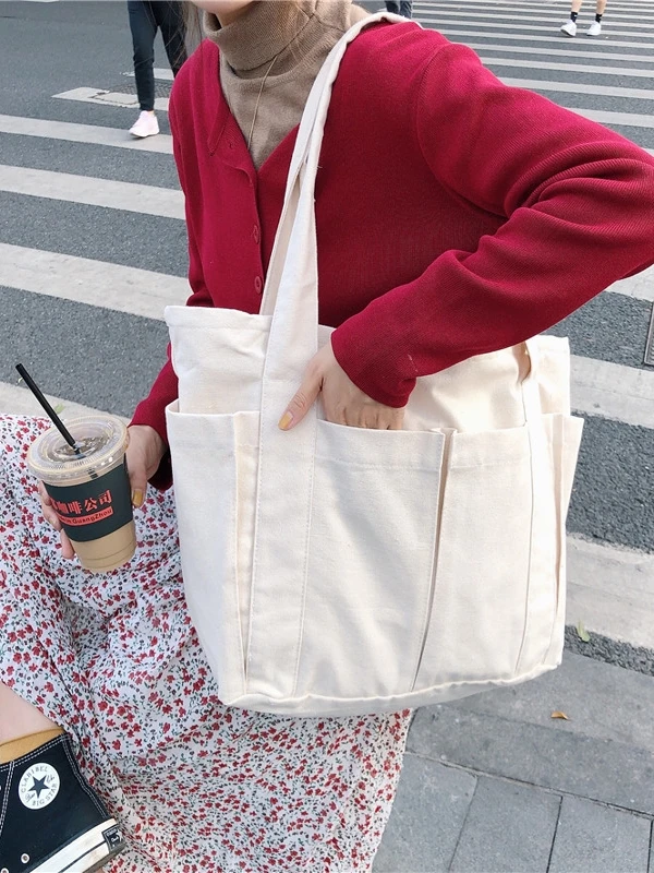 

Большая вместительная холщовая сумка-тоут, женская сумка-тоут с несколькими карманами, ленивый тренд, корейская версия, сумка-сумка