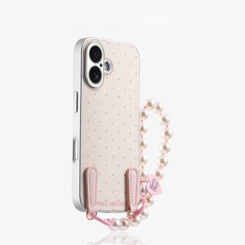 

Silver circle white background polka dot chain women's phone anti fall protective case suitable for iPhone 15 Pro 16 Promax