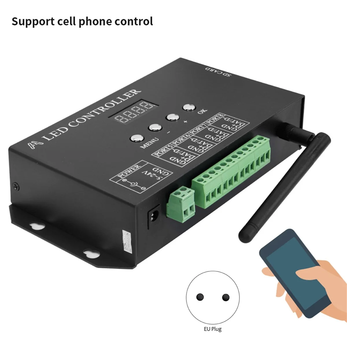 WiFI LED Pixel Controller Artnet to SPI Supports Madrix Software LAN Synchrony SD Card DMX512 Console (H807SA) EU Plug