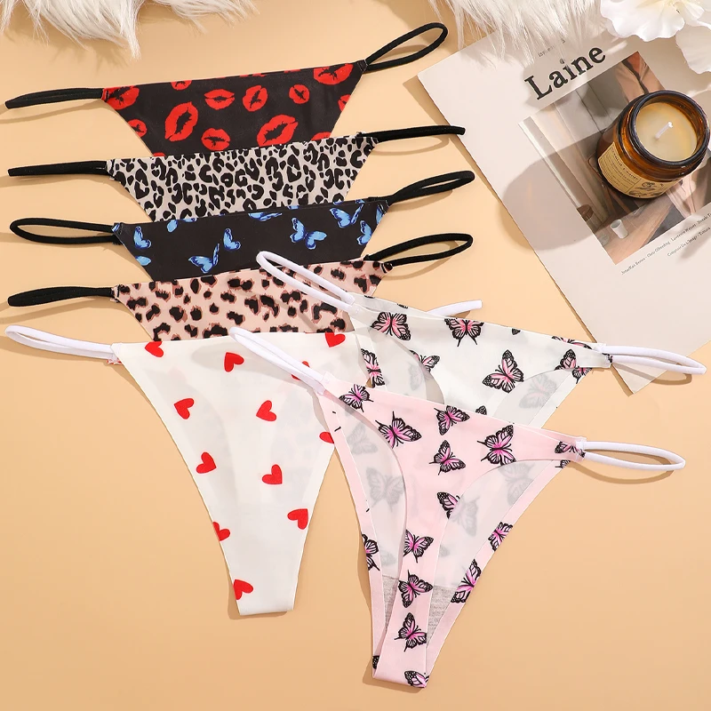7Pcs/Set Sexy Traceless Thongs For Women Ladies Heart Butterfly Leopard Print Panties Elastic Underpants Female Sexy G-Strings - Image 3