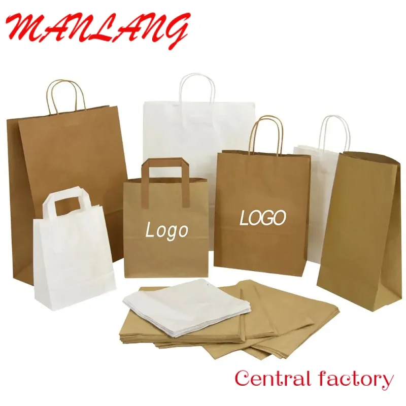 Takeaway Kraft Paper Bag com logotipo, Adequado para Fast Food, Shopping Gift Boutique, Impressão personalizada, Preto Branco Marrom