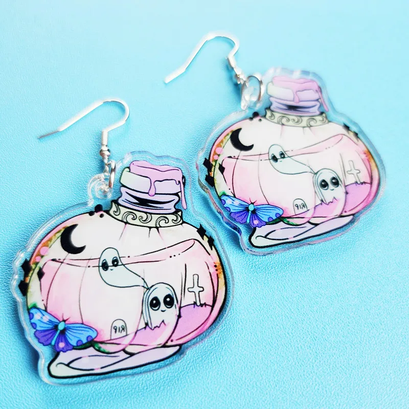 New Cute Witch Potion Bottle Ghost Acrylic Earrings Novel Jewelry, Personalized and Creative Earrings Suitable for Women's Gifts