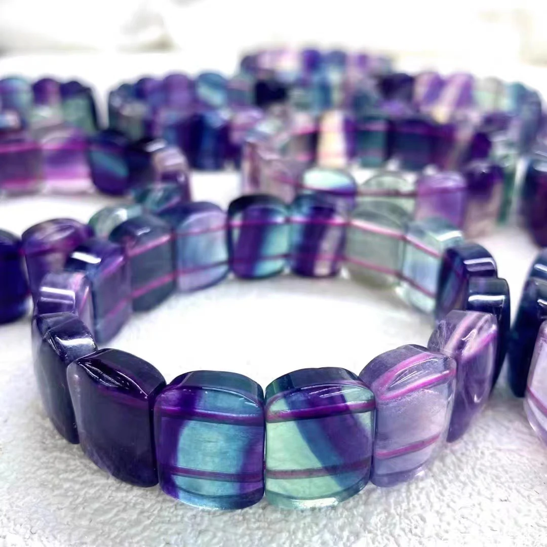 

Natural Colorful Fluorite Quartz Crystal Clear Rectangle Beads Bracelet 14x10mm Purple Fluorite Carved AAAAAA