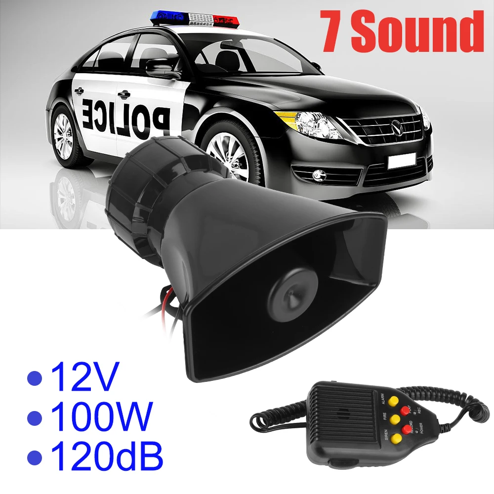 7-Sound Loud Police Fire Siren Air Horn Megaphone Car Warning Alarm for Police Firemen 12V Speaker Horn Loudspeake Car Horn