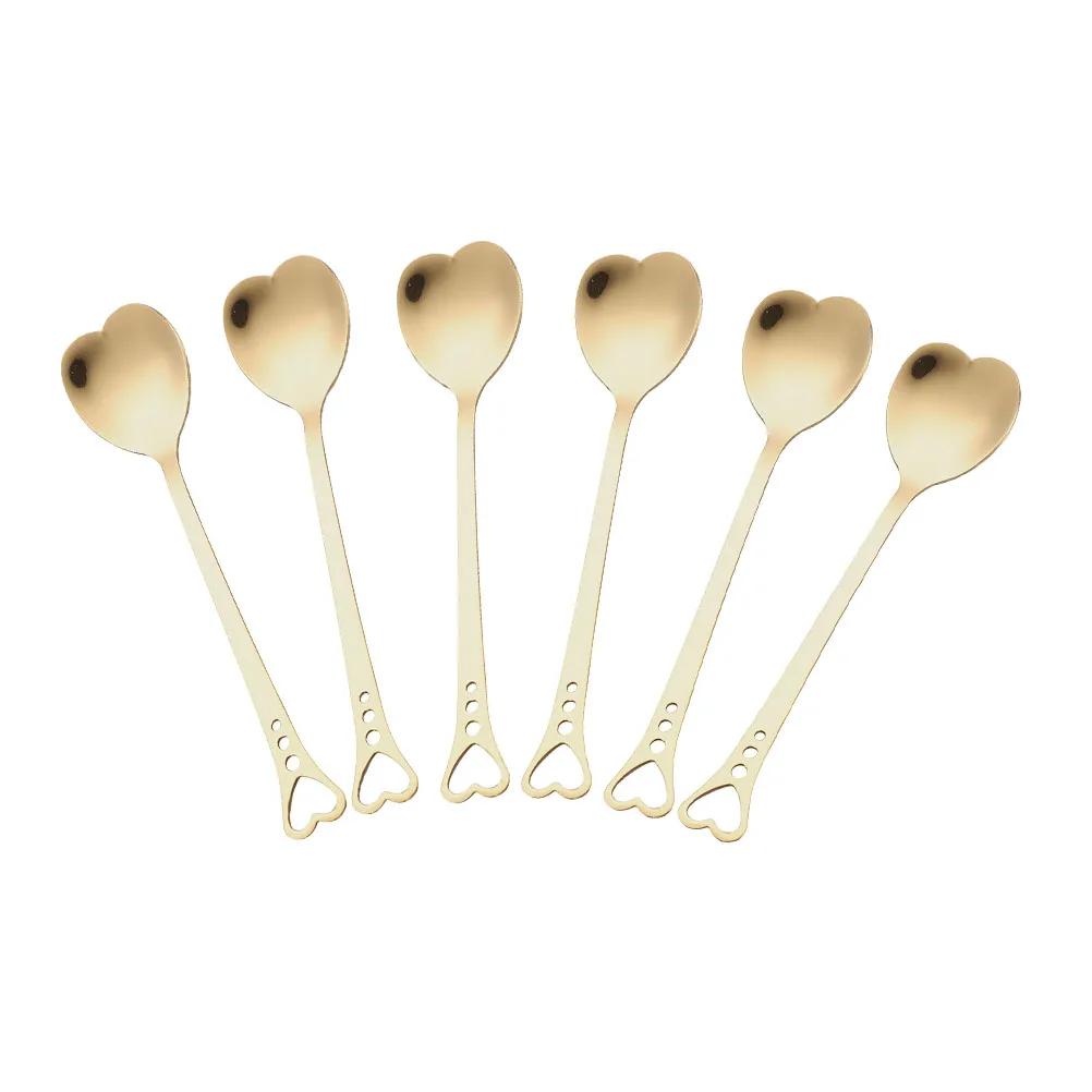 

6 Pcs Heart Shaped Stainless Steel Long H Dessert Spoon Ice Cream Scoop Tea Cup Spoon Gold Practical Wear Resistance