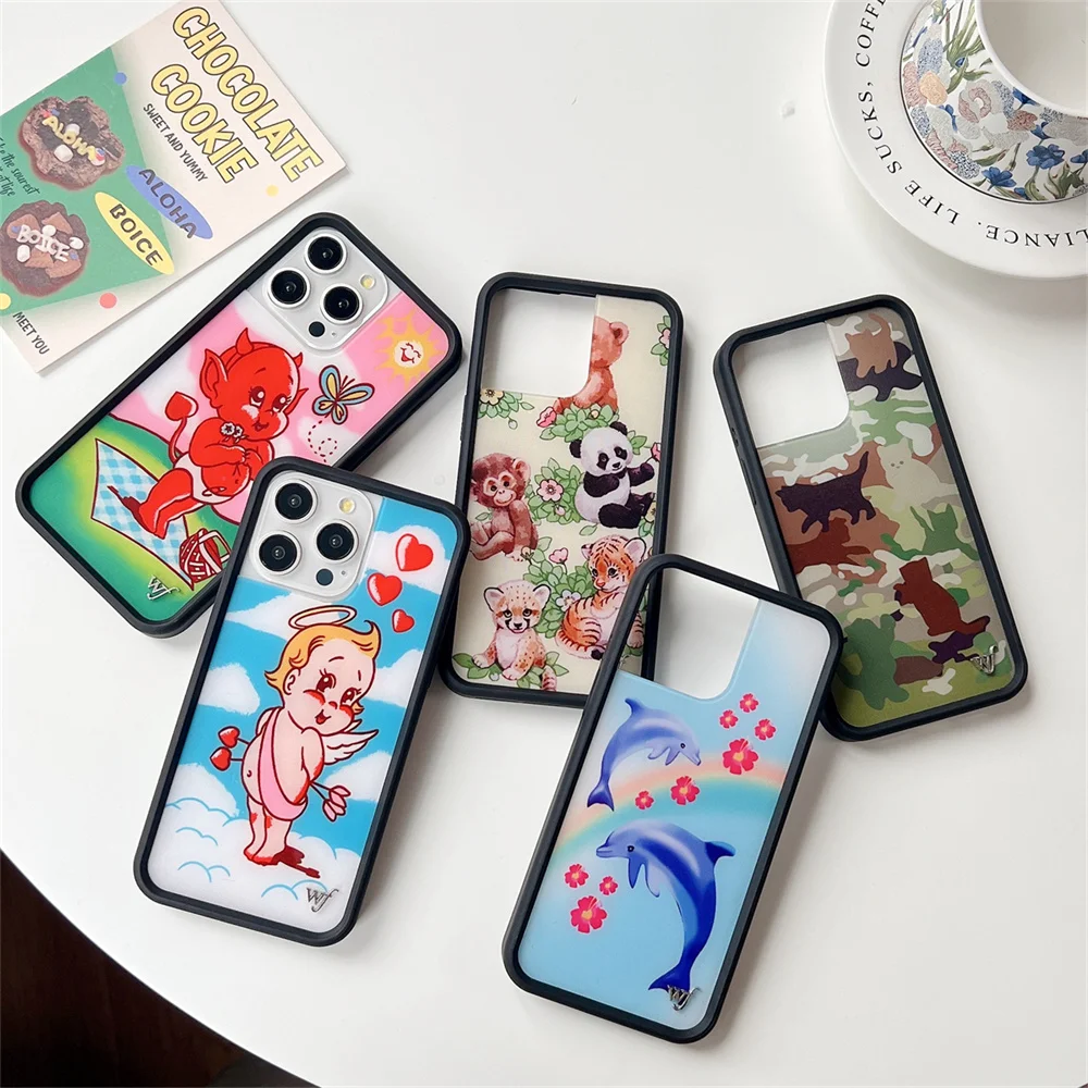 Wildflower 3D Dolphin Panda Zoo phone Case for iPhone 15 14 13 12 Pro Max Plus 14pro 15pro WF Metal sign Cartoon Cover