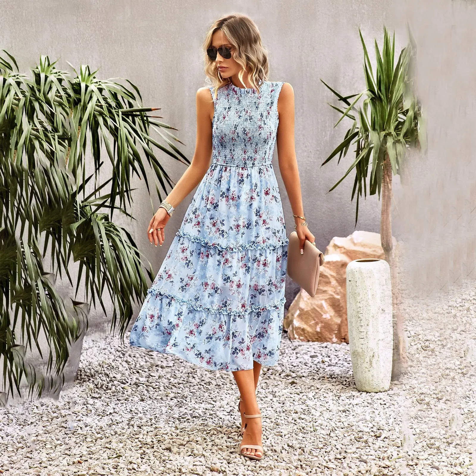Spring Summer Dresses for Women 2023 Floral Sleeveless Ruffles Female Dress Bohemian Beach Casual  A-line платье Tank Top Skirt