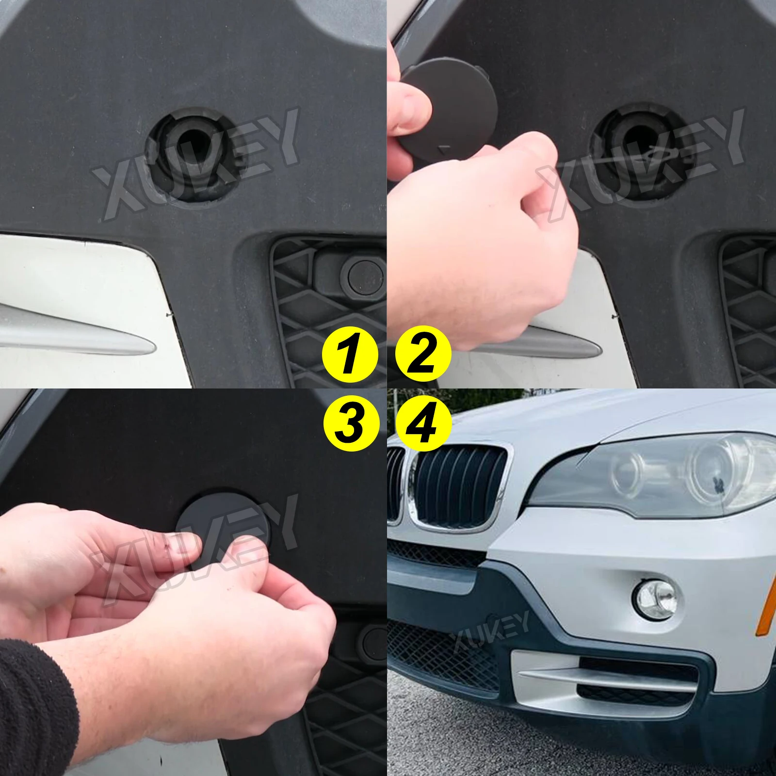 Vordere Abschlepp haken Ösen abdeckung links rechts Stoßstangen-Abschlepp kappe unbemalt 3,0 4,8 für BMW X5 E70 3,0 si 2007 i 2010 d 2008-2015 – Detail 5