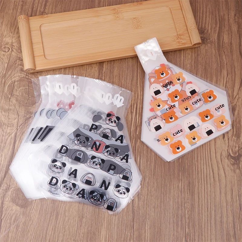 50 Pcs Triangular Onigiri Bags Cute Cartoon Panda Japanese Rice Ball Packaging Bag，Disposable Seaweed Sushi Wrappers