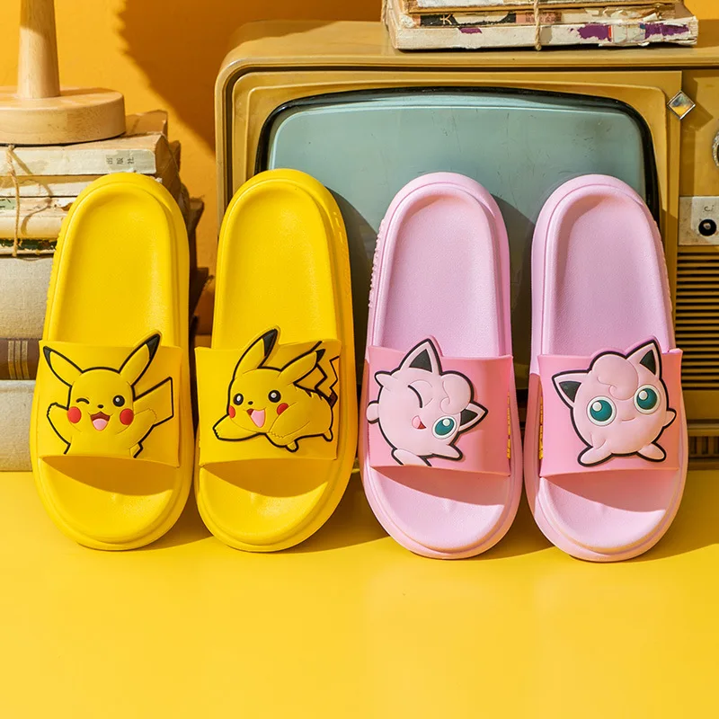 Anime Pokemon Pikachu Slippers Boys Girls Bathroom Slipper Non Slip Outdoor Beach Sandals Cartoon Kids Household Shoes Slippers