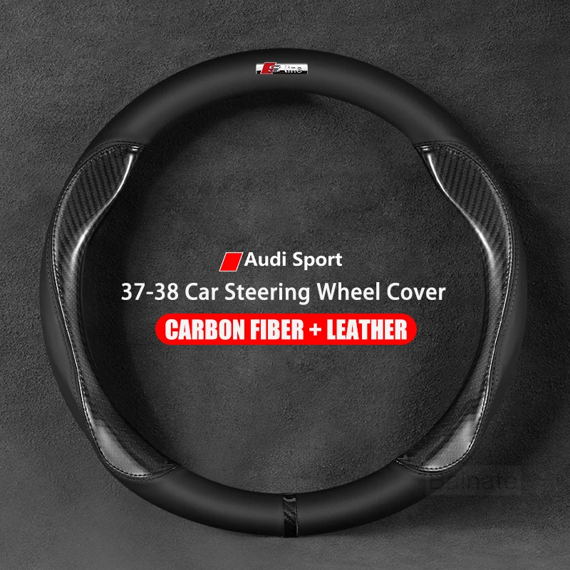 Audi Sports S Line Car Steering Wheel Cover 38cm/15in Carbon Fiber Style Anti-Slip Accessory for AUDI S3 8L S4 S5 F5a S6 S7 S8