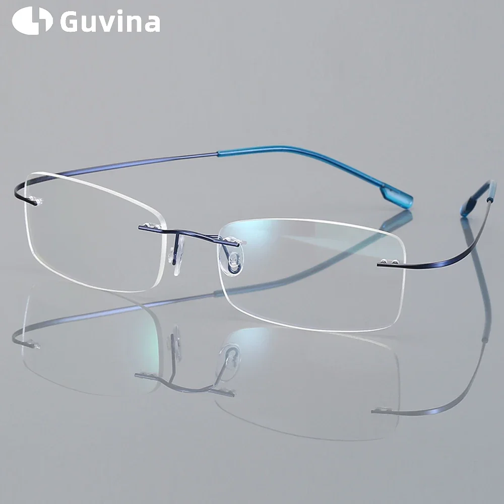 メモリチタン製フレキシブルリムレスビジネスメガネ、光学式ブルーライトカット、処方箋対応リーディンググラス、男女兼用