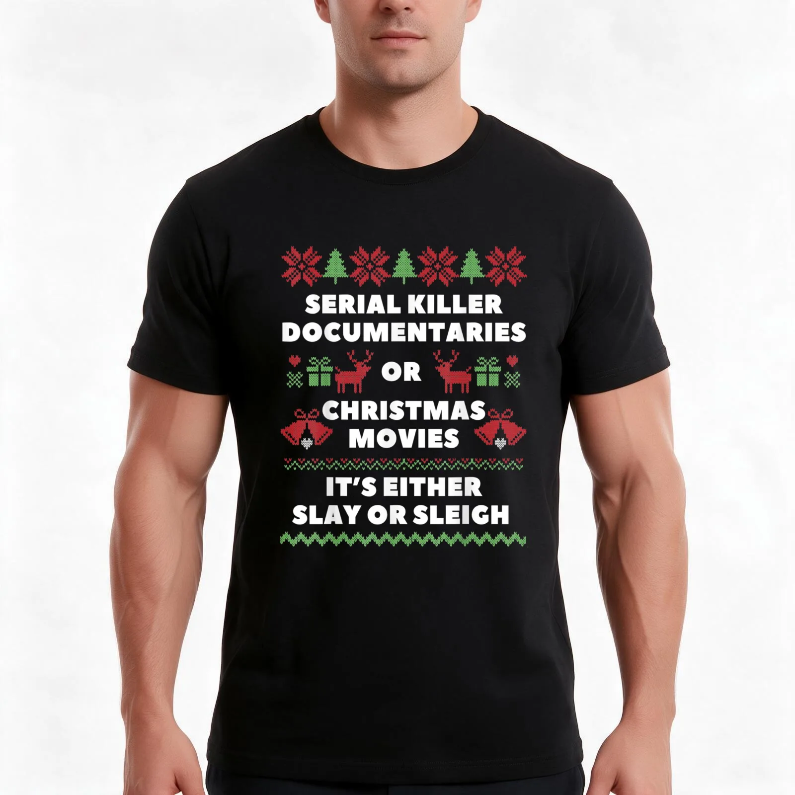 Serial Killer Documentaries or Christmas Movies Sleigh Slay T-Shirt, Summer Casual Cotton Tee, Oversized Streetwear Tops