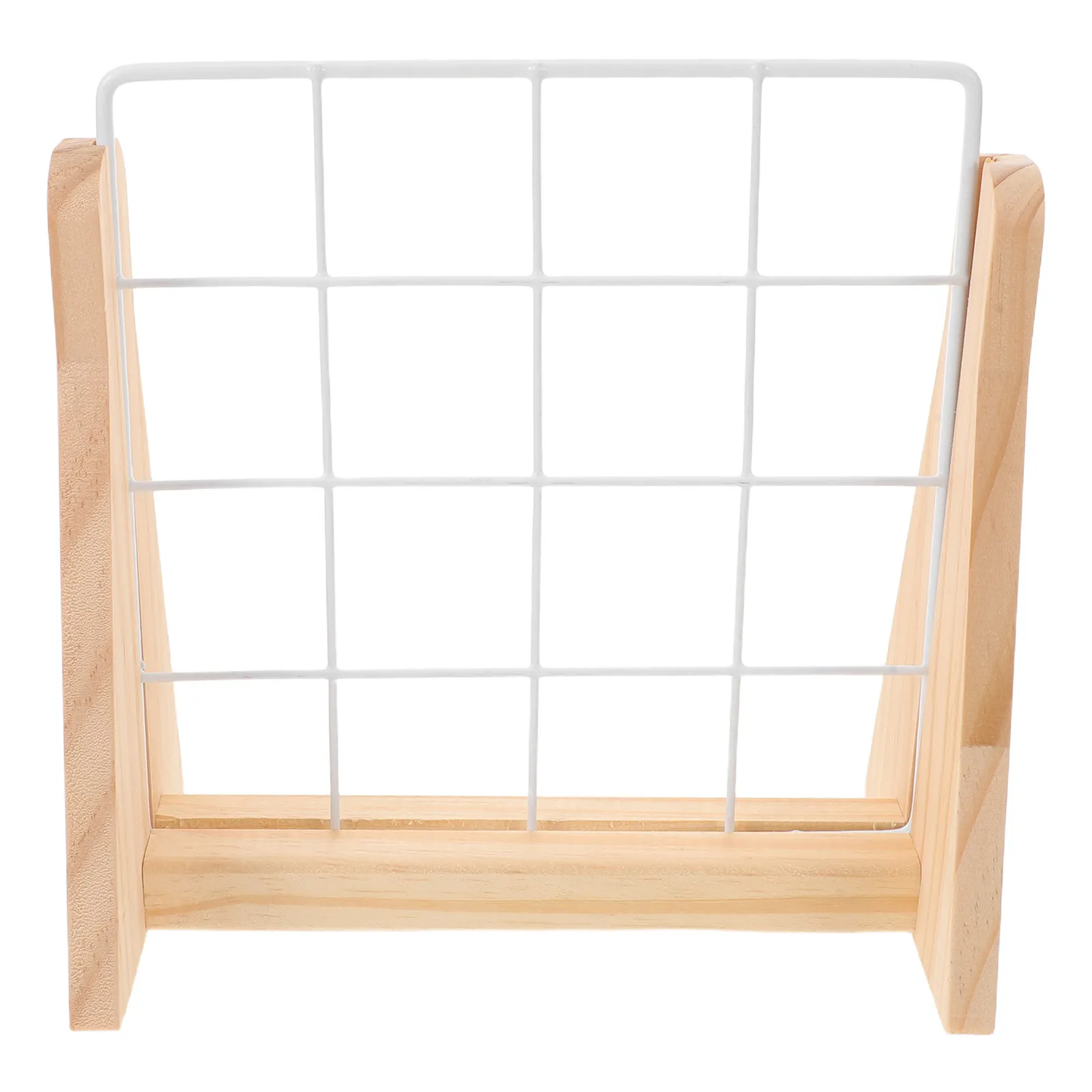 Metal Wire Grid Panel Minimalist Solid Wood Display Stand Jewelry Photo Frame Holder Organizer Rack for Retail Craft Fair Art