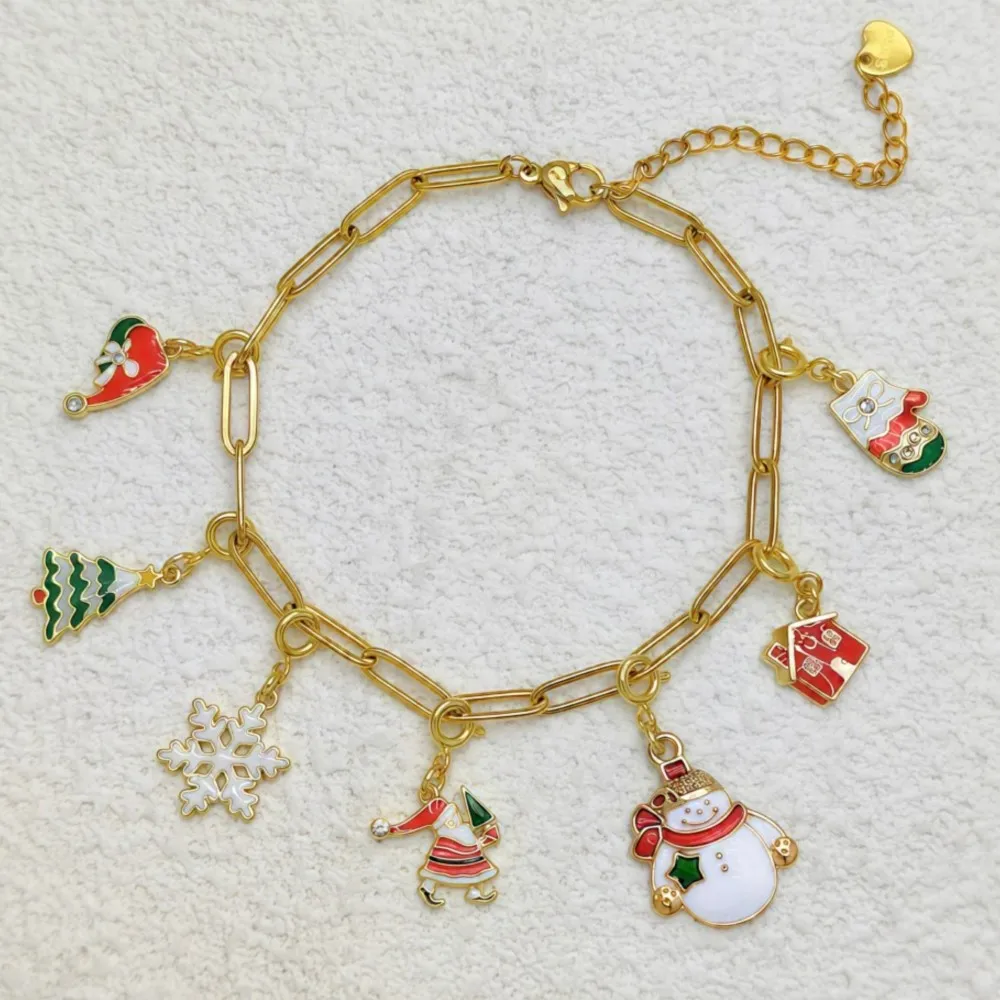 INS Y2K Christmas Style Stainless Steel Gold Color Pedant For Women Christmas Man Charm DIY Making Bracelet Necklace Accessories