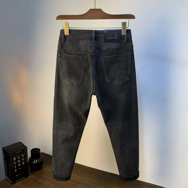 Jeans casual masculino, slim fit, magro, high-end, luxo acessível, calça jeans, nova moda de outono, moda, 2022