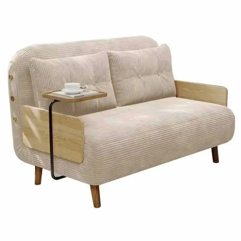 

Corduroy solid wood folding sofa bed, small multi functional bed