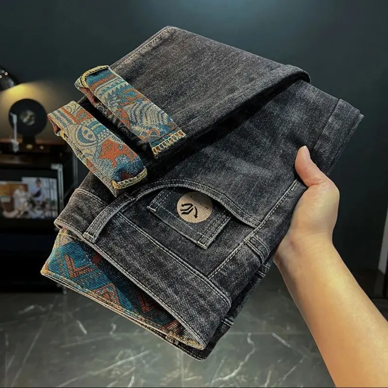Slim Fit Straight Leg Jeans Men's Spring Summer Thin Elastic Versatile Trendy Casual Long Pants Youthful Wear Resistant