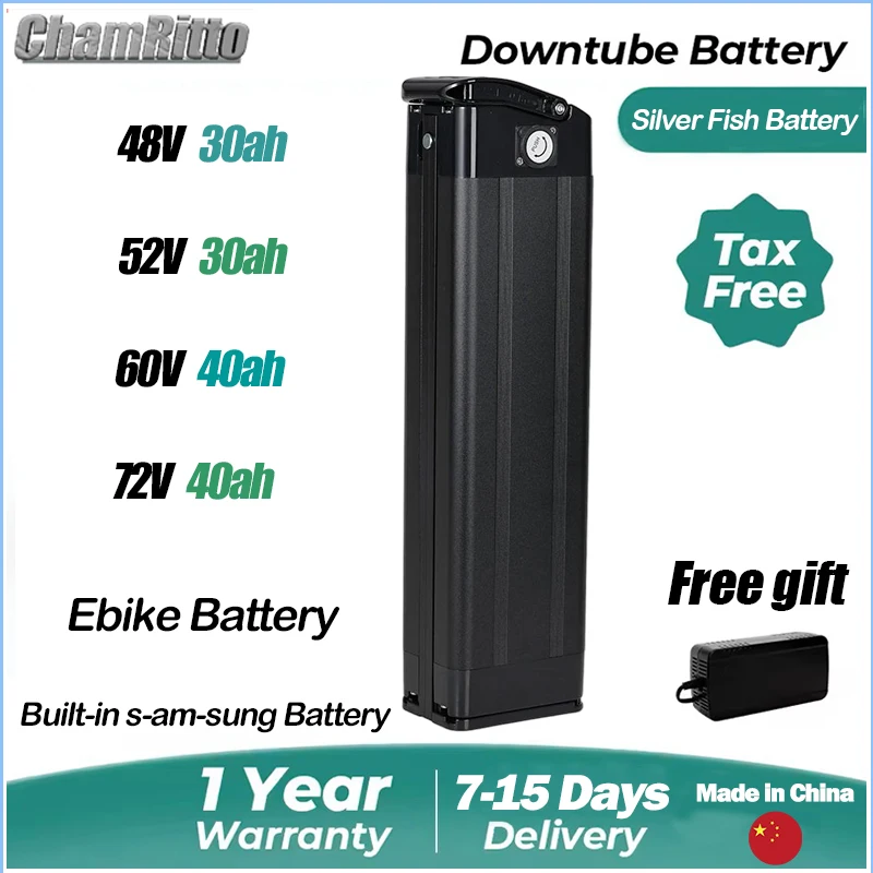 

E biek cham rider 48v 30ah Silver Fish Battery Titanate Frame 60V Electric Bicycle 1500w 72V 20/30/40/50ah 52v Lithium Batterie