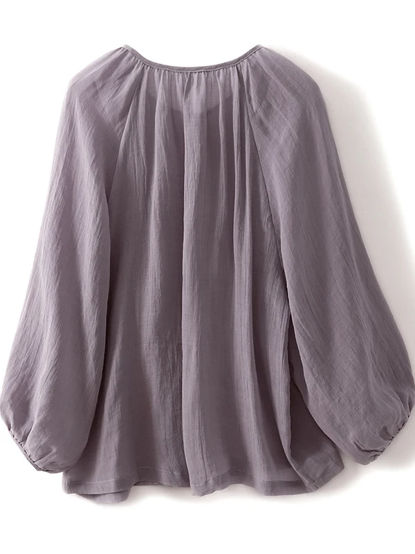 ZiMo QingHe~레트로 포레스트 시스템 랜턴 스타일 실크 코튼 린넨 캐주얼 루즈 여성용 빈티지 슬레 라운드 넥...