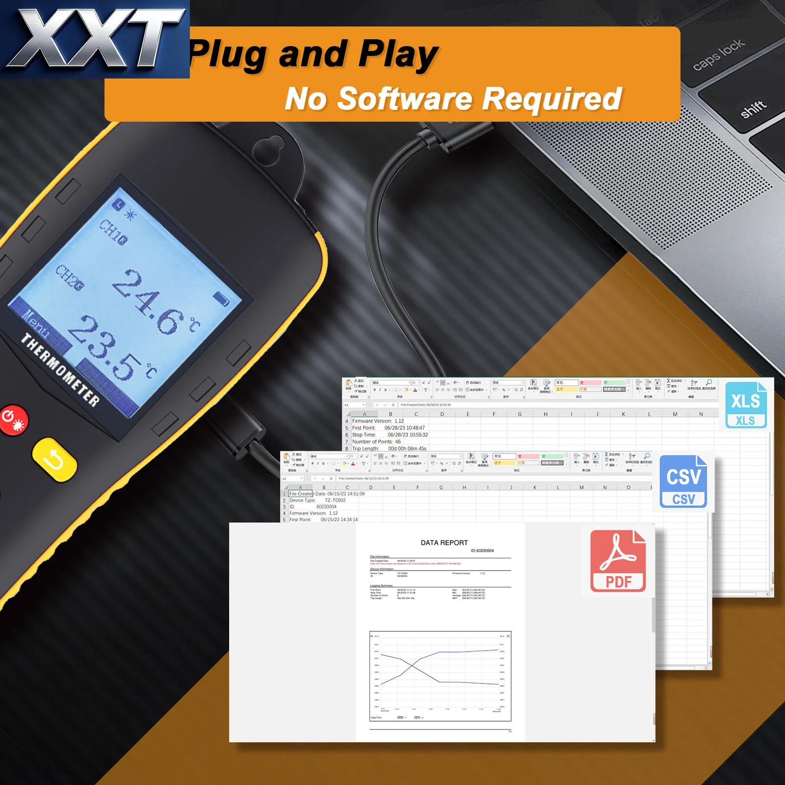 Портативный промышленный термометр XXT Tzone TC602 с отображением максимальных, минимальных и средних значений, термопара типа K