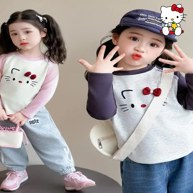 

Бархатное нижнее пальто Sanrio Hello Kitty для девочек, осенне-зимняя футболка в стиле вестерн, новинка 2023 года, теплая детская утепленная детская верхняя одежда