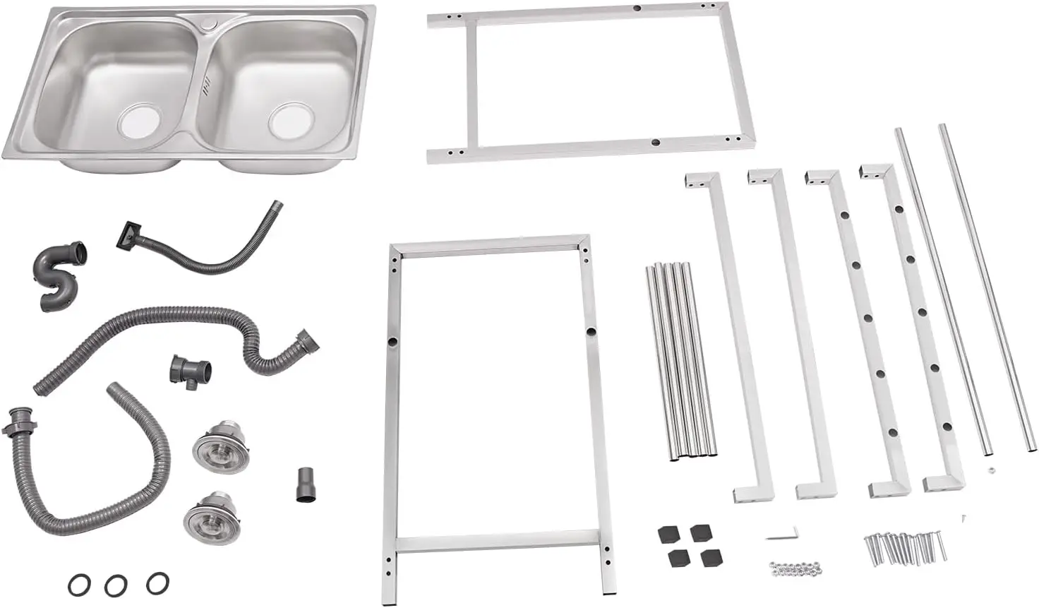 في الهواء الطلق فائدة بالوعة الفولاذ المقاوم للصدأ وعاء مزدوج بالوعة قائما بذاته مطعم تجاري بالوعة المطبخ محطة غسيل حوض اليد #6
