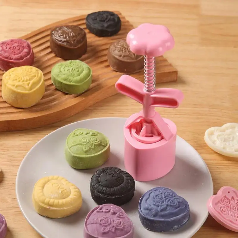 1 Set Valentine's Day Cookie Stamp Flower Mooncake Mold Spring Pastry Cake Decorating Tool Hand Pressure Home DIY Baking Mold