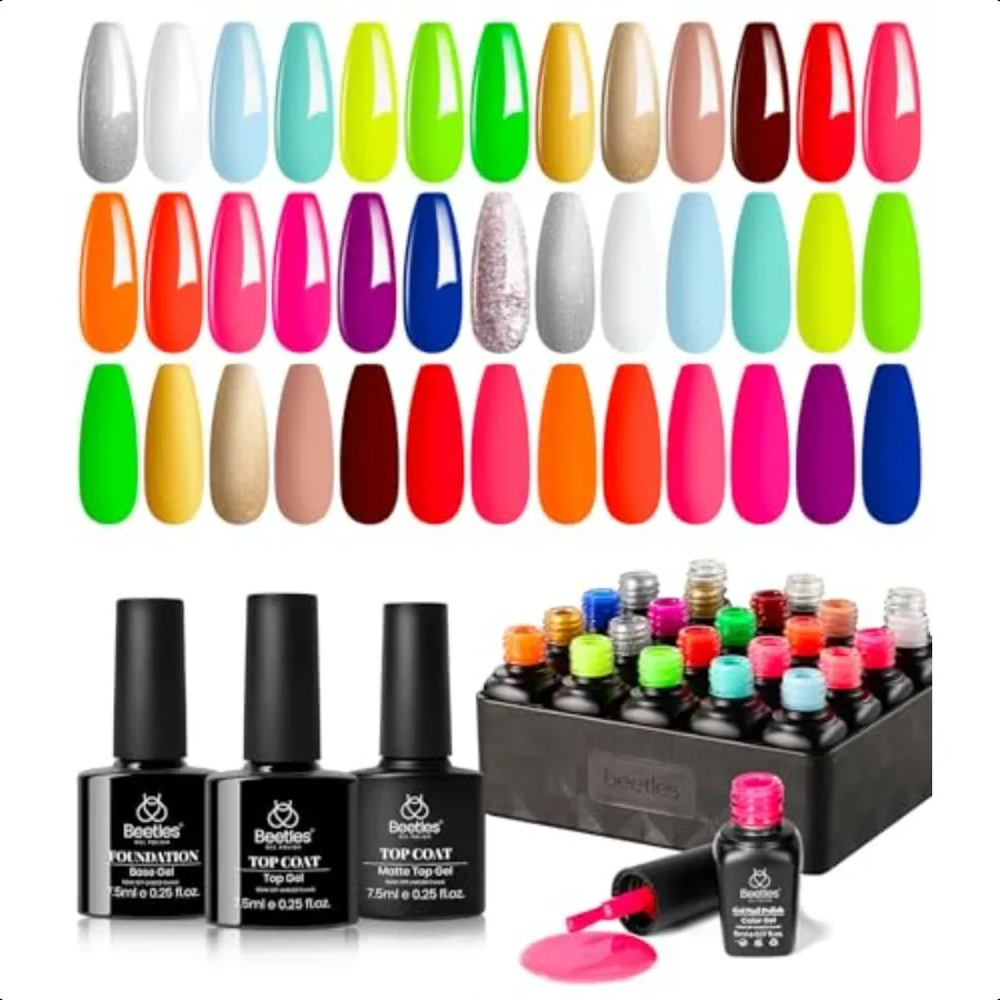 

Set Neon Kit 20 Colors Gel Nail Polish with 3Pcs Base Gel Top Coat Hot Pink Orange Blue Magenta Lemon Green Colors Soak Off UV