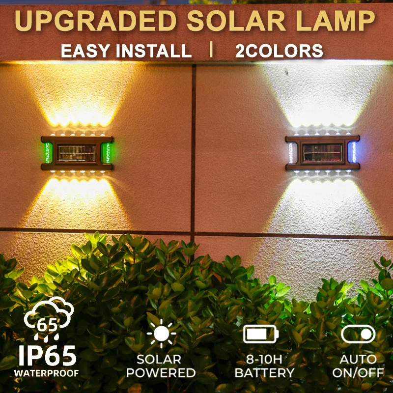 

Solar Wall Light IP65 Waterproof Wall Washer Light Outdoor LED Solar Fence Wall Sconce for Garden Patio Porch Yard Decor