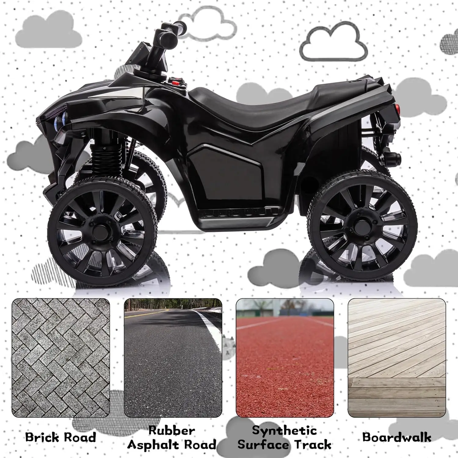 6V Ride on Toy, Kids ATV 4 Wheeler with 1.8MPH Max Speed, Wear-Resistant Wheels, Music & Foot Pedal, Electric Quad Car for Kids