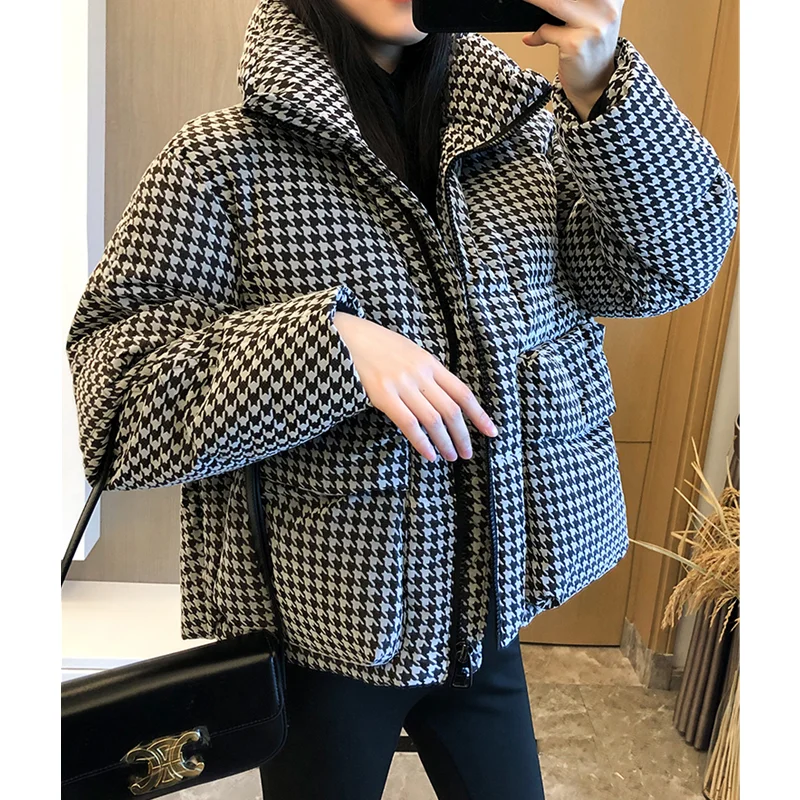 

Thickening Down Jacket Women Coat Black Hooded Fashion American Streetwear Y2K Duck Down Feather Female Winter Short Outwear