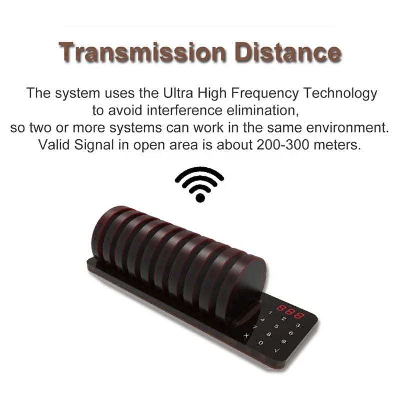 Strong Signal Queue Paging Beeper Waterproof Vibrating 1 Base 10 Buzzers Wireless Waiter Calling System Call Pager Restaurant