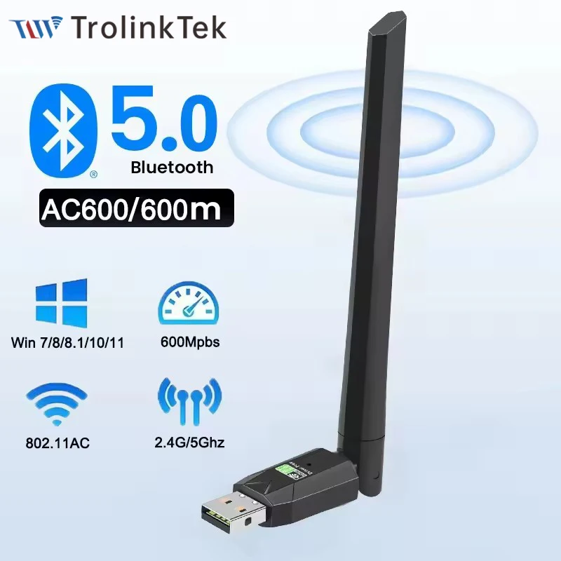 

600Mbps WiFi USB Adapter Dual Band 2.4G/5Ghz Wi-Fi Dongle 802.11AC USB2.0 High-Speed Wireless Card Receiver For Win7/8/8.1/10/11