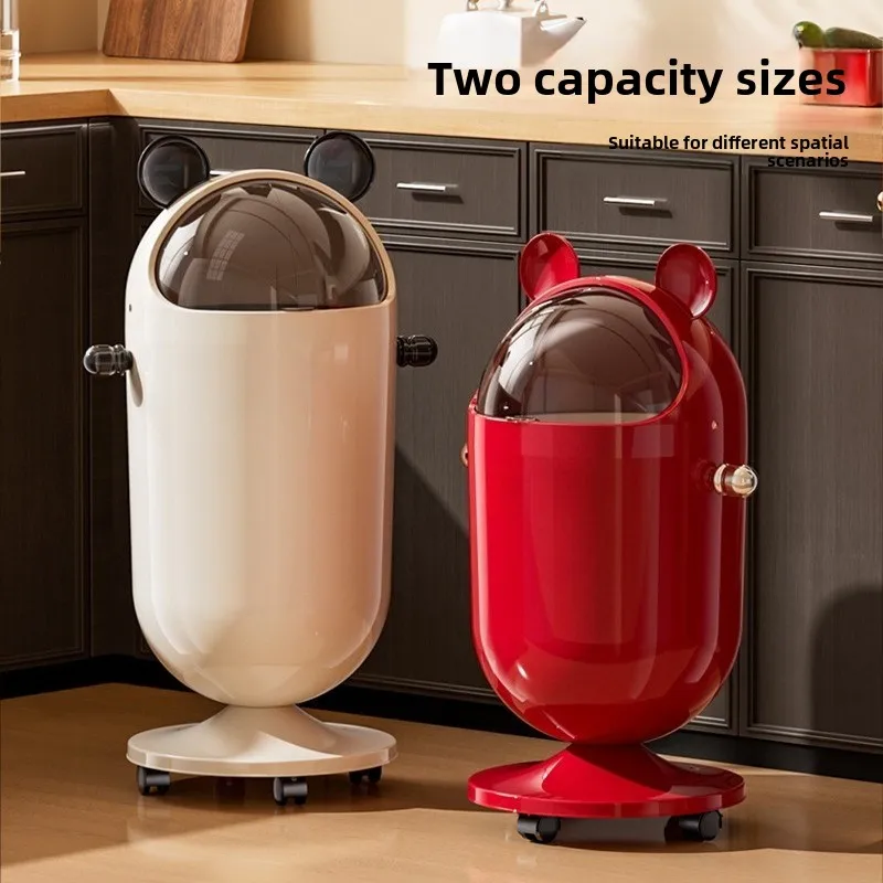Tall Kitchen Trash Can with Lid, Large Capacity Movable Waste Bin with Wheels, Stylish Design for Living Room and Home Use