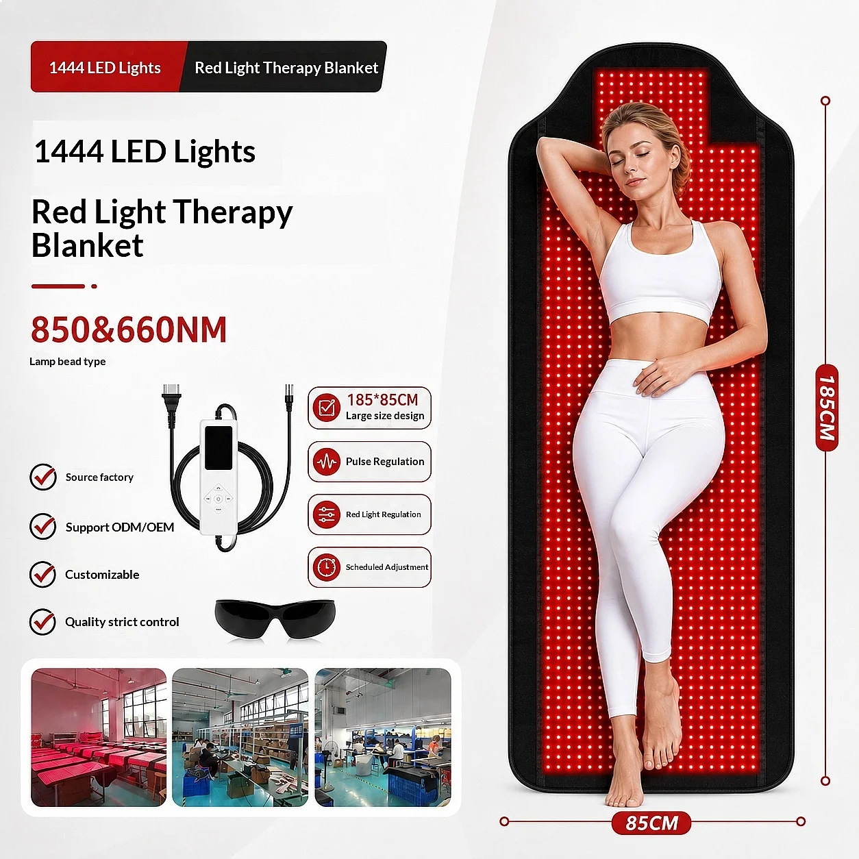 1444 LED Red Light Therapy Bed Full Body Mat Standing Dual-Wavelength (660-850nm Premium Material Adjtable Timer/Intensity Far