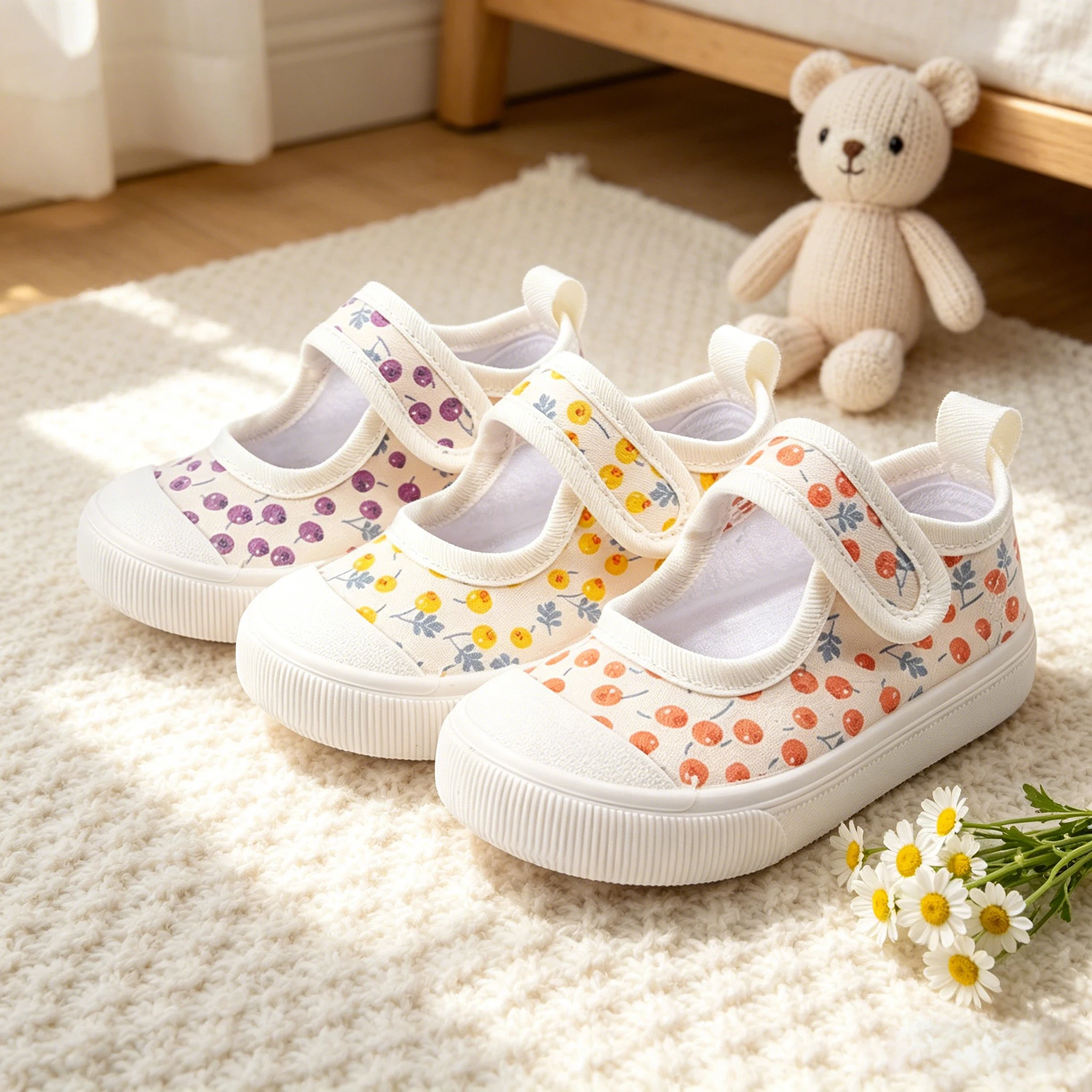 New Spring Arrivals: Stylish Printed Soft-Soled Toe-Cap Hook-and-Loop Breathable Low-Top Shoes for Baby Girls