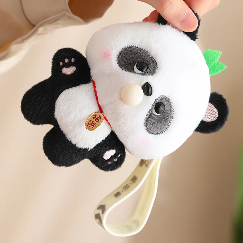 14cm Cute Panda Doll Plush Pendant Bib Bow Black And White Panda Bamboo Leaf Panda Plush Schoolbag Crossbody Bag Purse Pendant