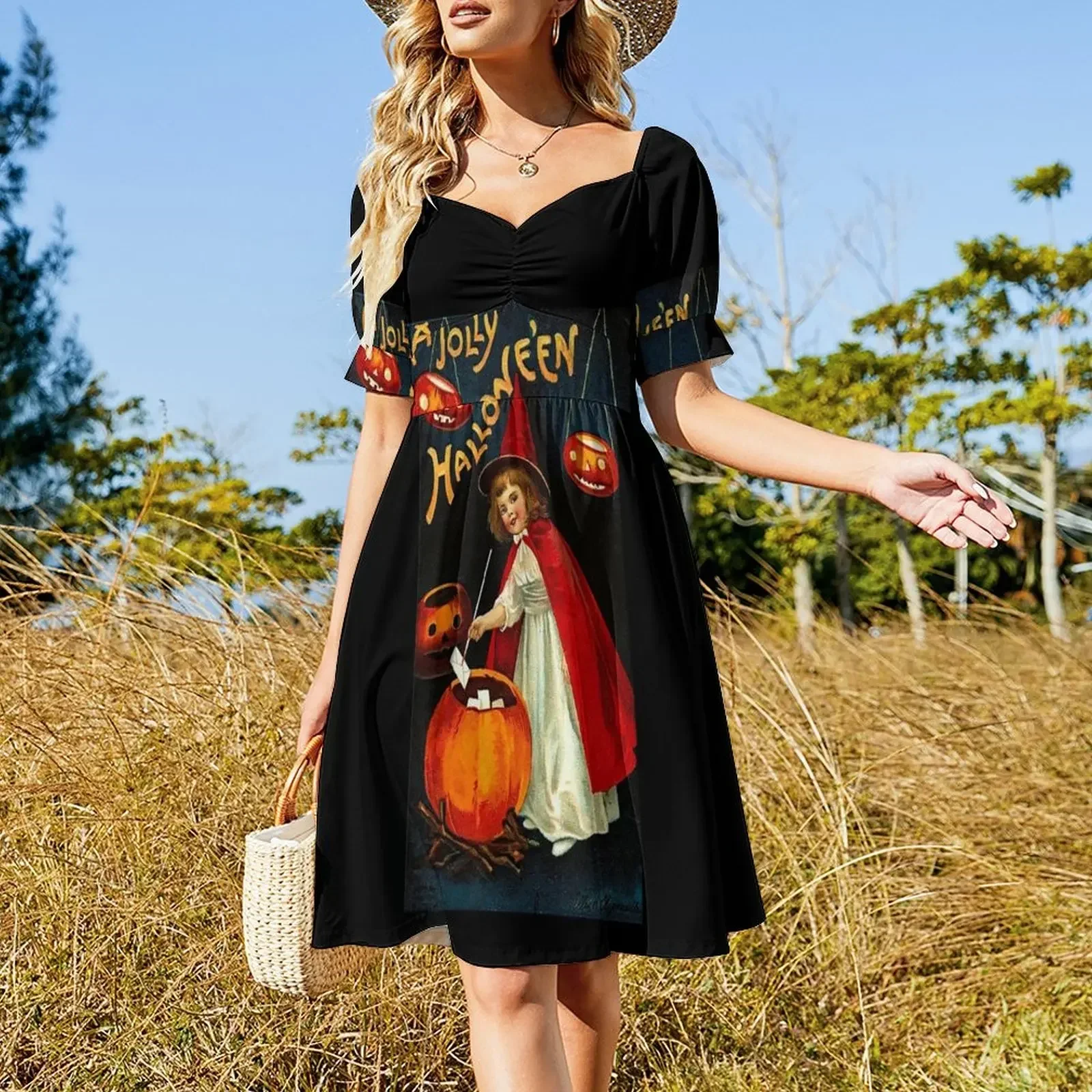 Vintage Jolly Halloween Red Witch Sleeveless Dress loose women's dress elegant women's dresses for wedding Dress